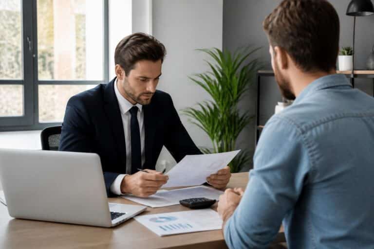 le conseiller professionnel analyse les prêts immobiliers pour auto-entrepreneurs afin de trouver les meilleures solutions adaptées à leur profil.